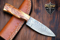 Damascus Steel Hunting Knife - Handmade with Wood Handle