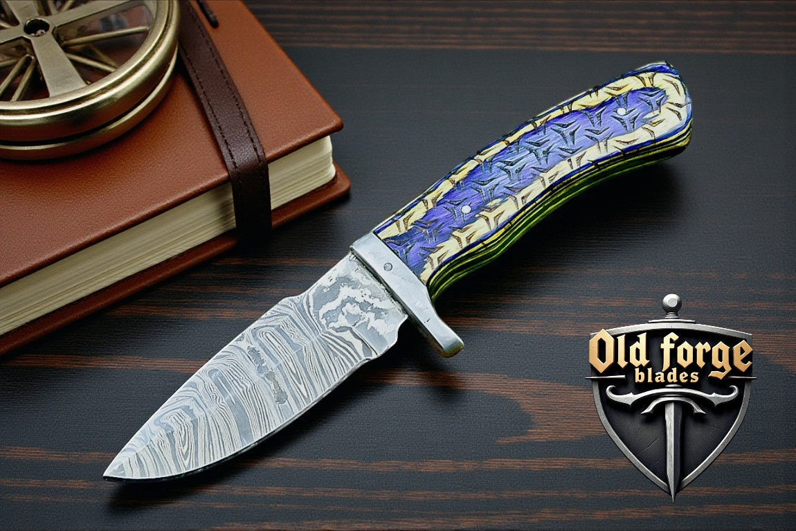 Handmade Damascus Hunting Knife – 8" Blade