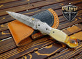 Premium Damascus Pocket Knife – Bone Handle & Liner Lock