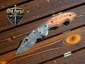 Handmade Damascus Folding Pocket Knife – Olive Wood Handle