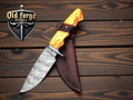 Handmade Damascus Fixed Blade Hunting Knife – Olive Wood Handle