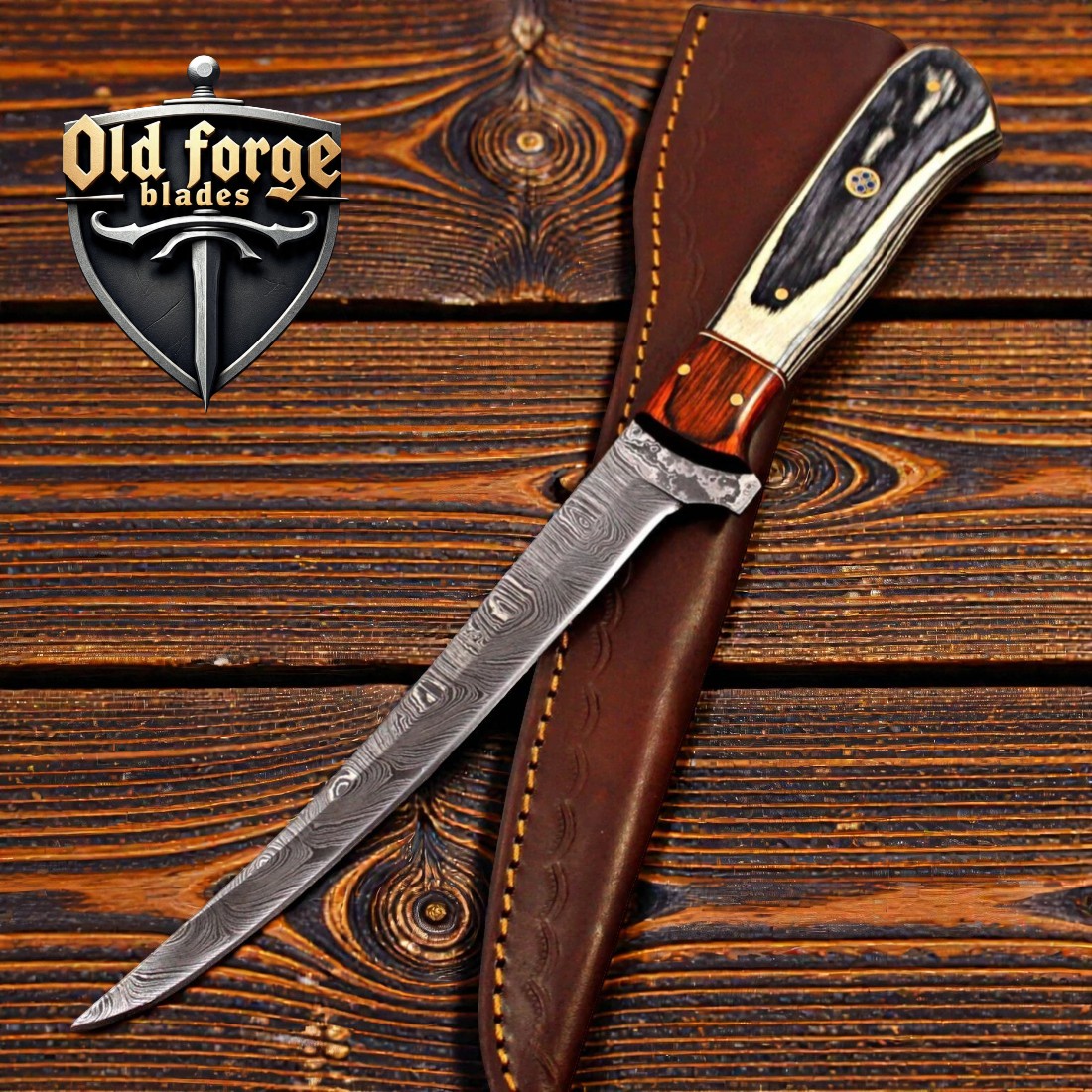 Handmade Fillet Knife with Sheath | Damascus Steel Blade
