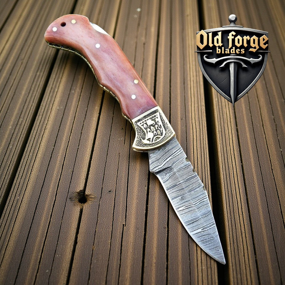 Handmade Damascus Camping Pocket Knife – Bone Handle Back Lock