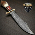 Handmade Damascus Camp Knife – 16" Stag Bone Handle