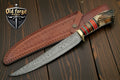 Custom Handmade Damascus Fillet Knife – 10" Blade with Stag Crown Handle & Leather Case
