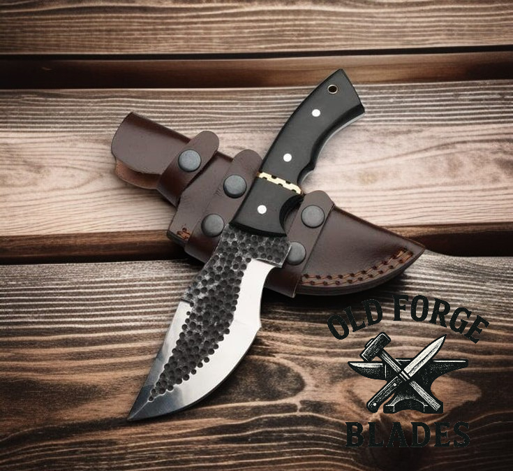 Custom Handmade Hammered Tracker Damascus Knife with Sheath