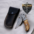 White Horn Custom Damascus Foldable Knife with Liner Lock
