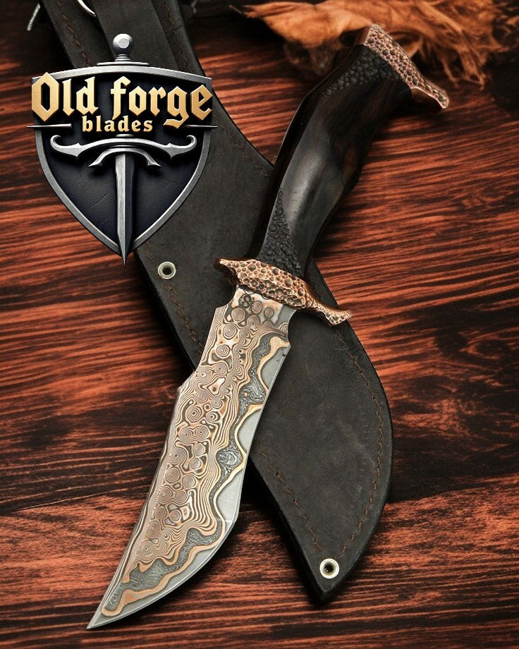 Handmade Damascus Steel Hunting Bowie Knife – 13.5″ Fixed Blade