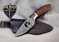 Handmade Damascus hutning knife with Rosewood & Antler Handle