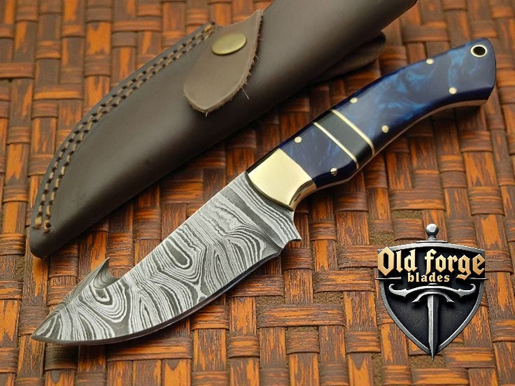 Custom Handmade Damascus Steel Hunting Knife | EDC Camping Survival Gut Hook