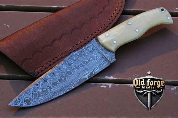 Custom 10” Bone Handle Damascus Hunting Knife