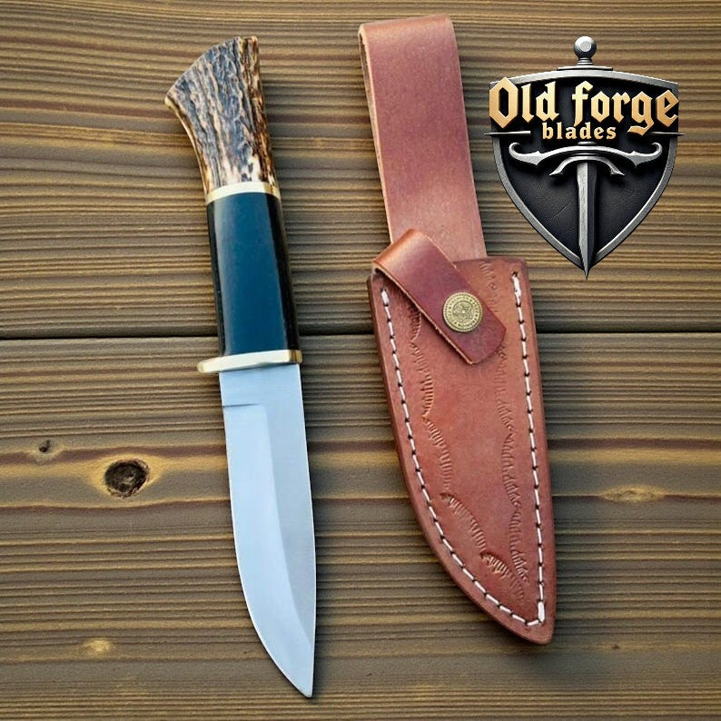 Premium Damascus Deer Hunting Knife with Antler Handle