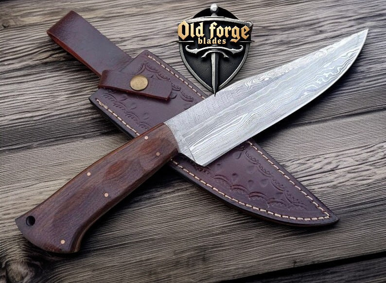 Premium Damascus Hunting Knives Set with Rose Wood Handle