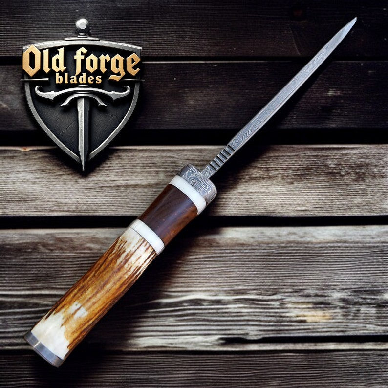 Premium Damascus Deer Hunting Knife with Rosewood Handle