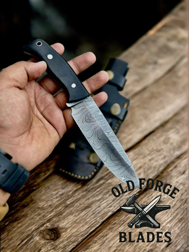 Handmade Damascus Knife with Black Micarta Handle – 10 Inch