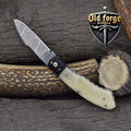 Handmade Damascus Steel Pocket Knife – Micarta & Bone Handle