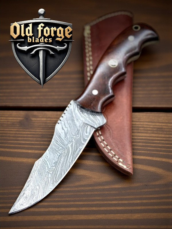 Handmade Damascus Hunting Knife with Wooden Handle